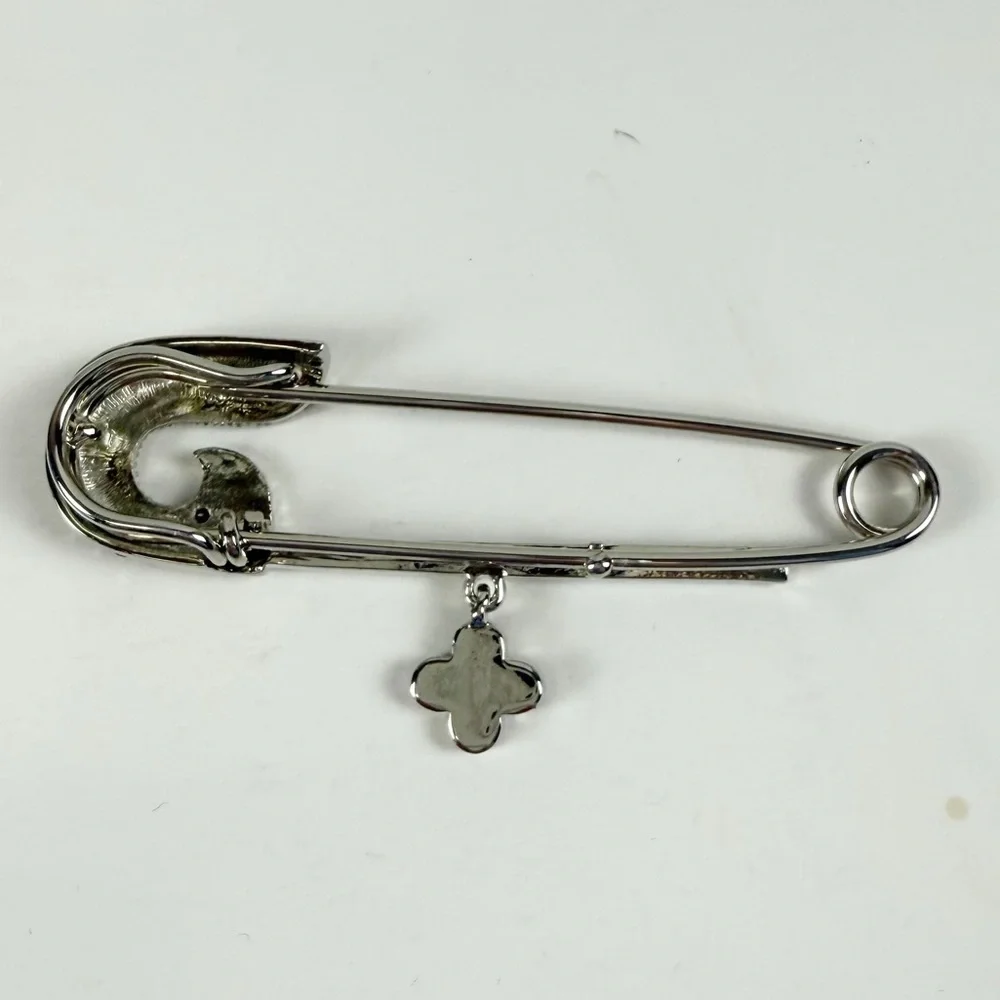 Fashion Jewelry Rhinestone Pin Brooch Silver Tone Black Flower Dangle - Picture 3 of 5